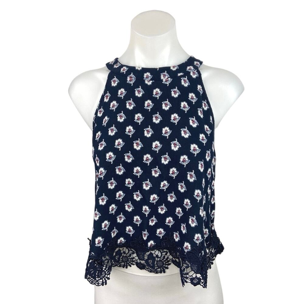 Abercrombie & Fitch Blue Floral Lace Camisole Cami Tank Sleeveless Top Size L